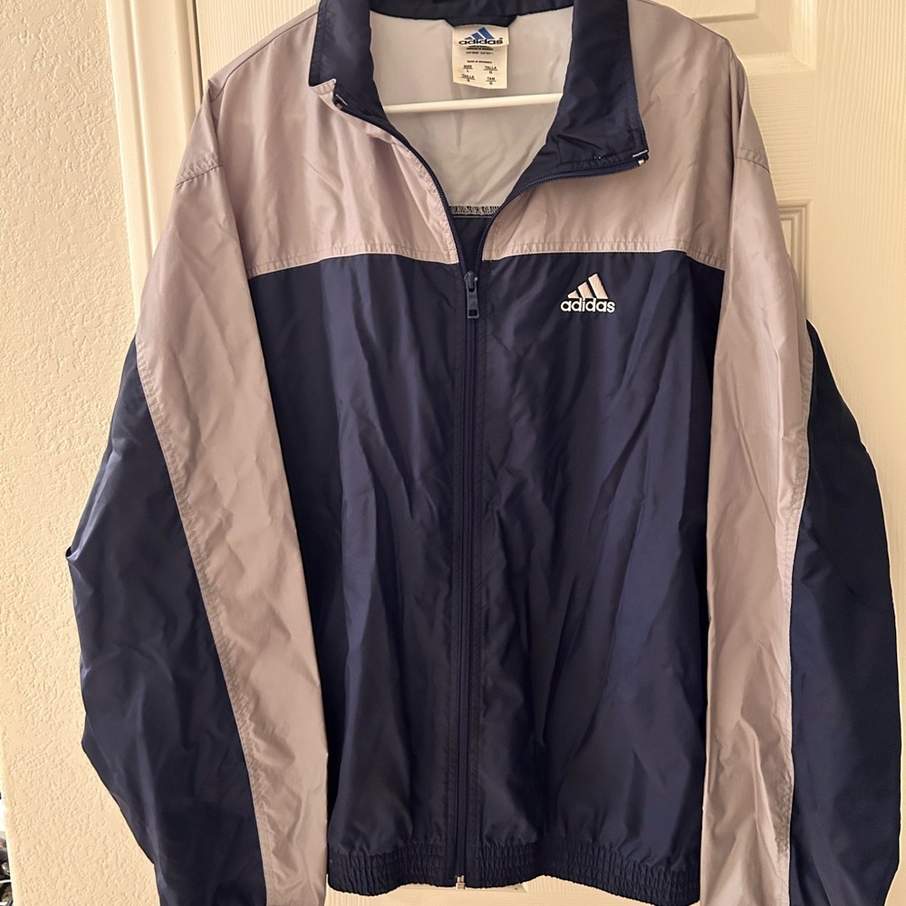 Adidas Men's Windbreaker in Navy and Light Gray